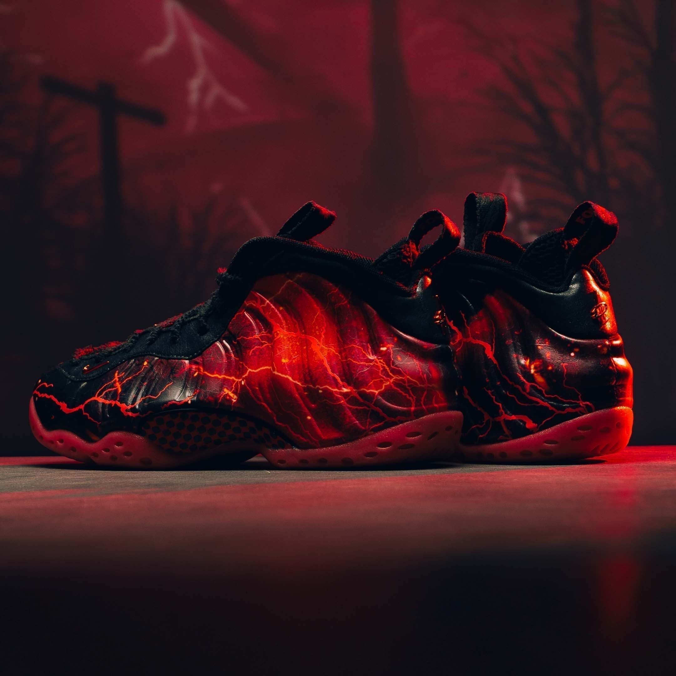 nike foamposite red and black
