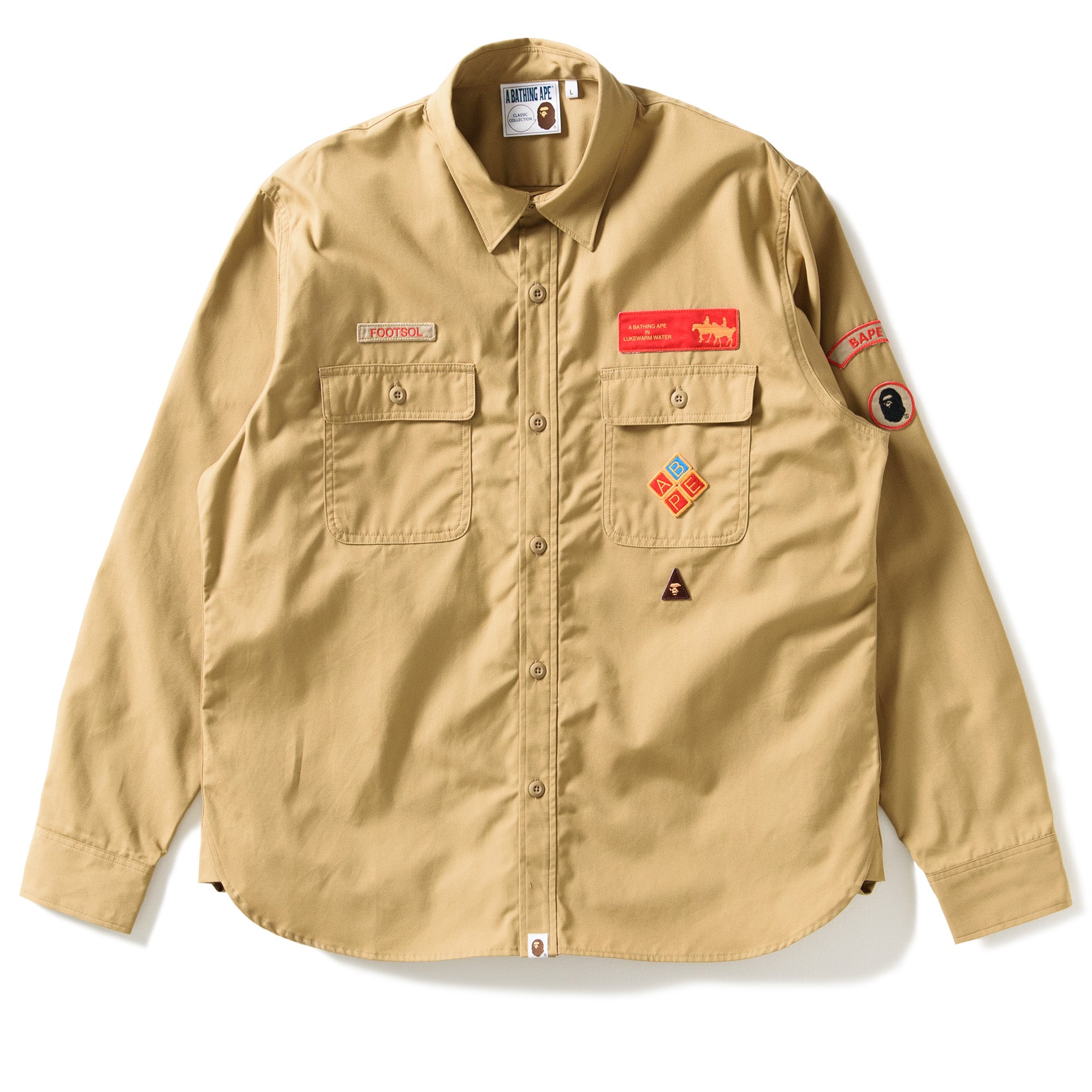 A Bathing Ape Men's Bape Boyscout Shirt Beige Large A Bathing Ape Men's Bape Boyscout Shirt Beige Large