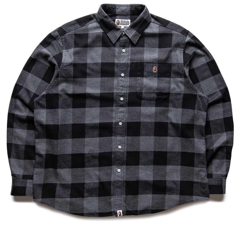 A Bathing Ape Bape Check Ape Flannel Shirt Black Grey