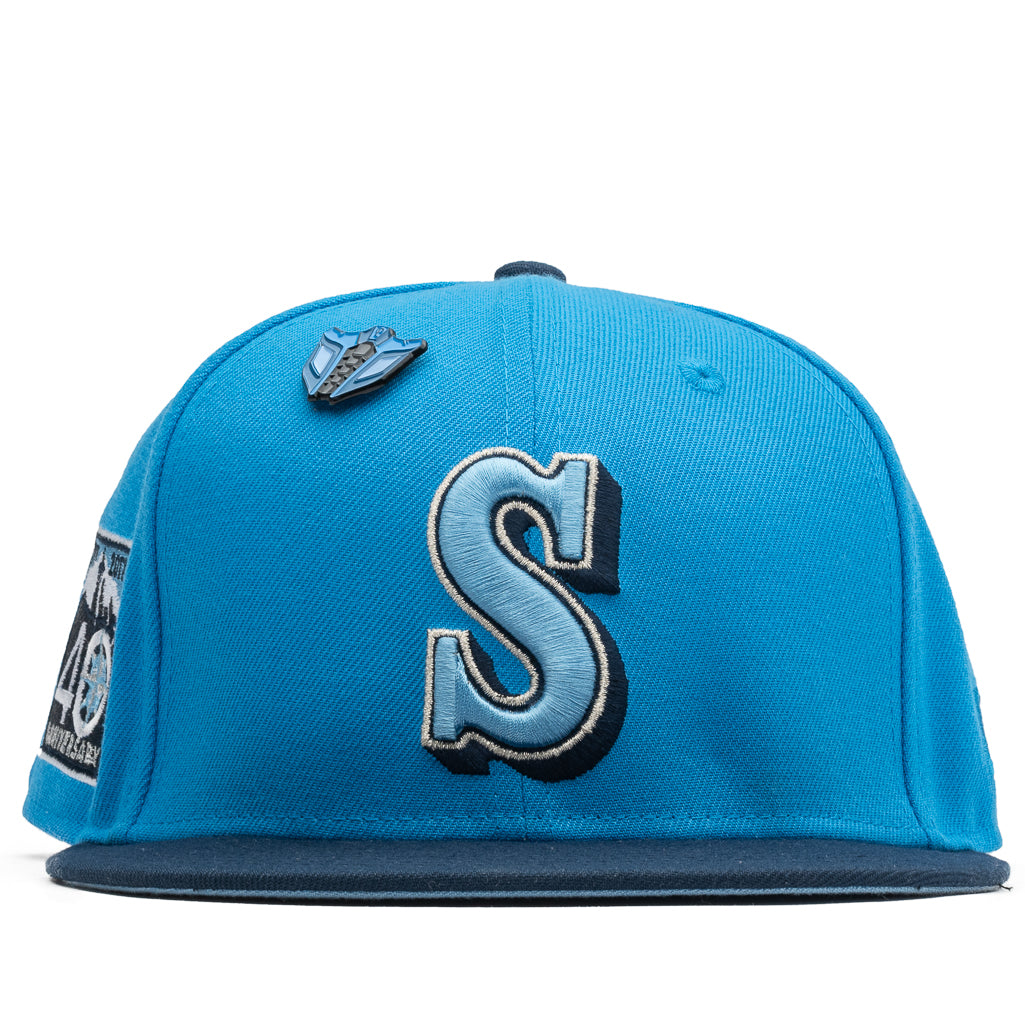 New Era Mens MLB Seattle Mariners Side Patch Bloom 59Fifty Fitted Hat  60288182 Navy, Light Purple Undervisor