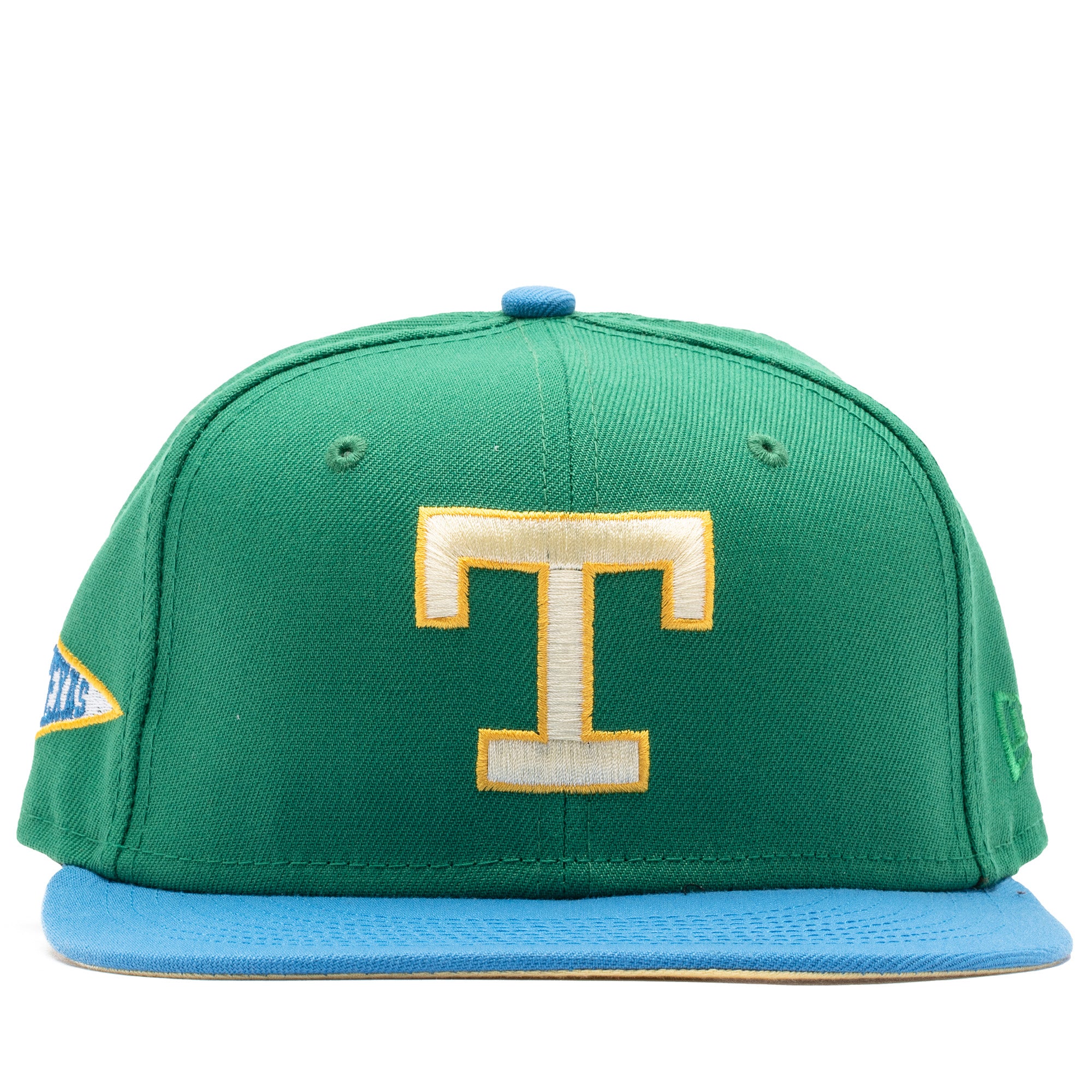New Era x Politics Texas Rangers 59FIFTY Fitted Hat - Botanical Green/Air Force Blue, Size 7 5/8 by Sneaker Politics