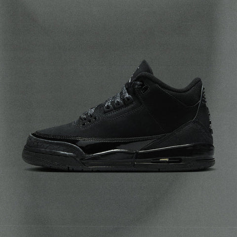 AIR JORDAN 3 RETRO 'BLACK CAT' (GS) - BLACK/DARK CHARCOAL