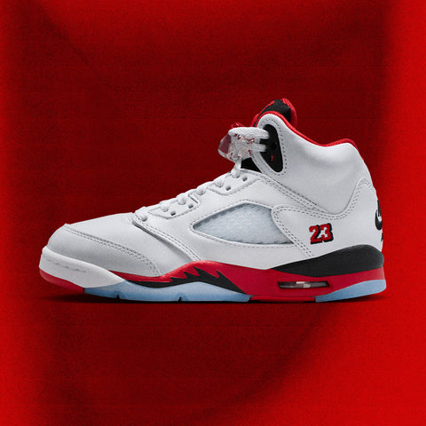 AIR JORDAN 5 RETRO 'FIRE RED' (GS) - WHITE/FIRE RED