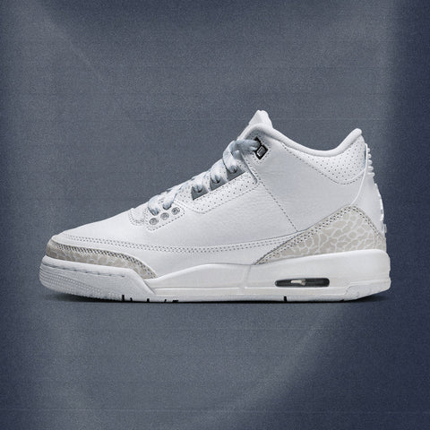 AIR JORDAN 3 RETRO 'PURE MONEY' (GS) - WHITE/METALLIC SILVER