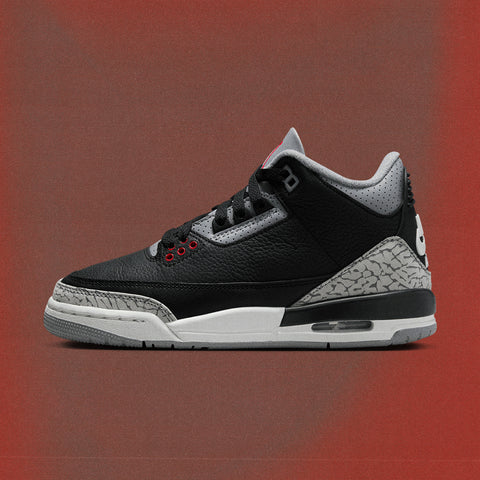 AIR JORDAN 3 RETRO 'BLACK CEMENT' (GS) - BLACK/FIRE RED