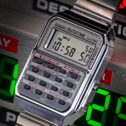 BACK TO THE FUTURE X CASIO VINTAGE CALCULATOR DIGITAL WATCH - SILVER