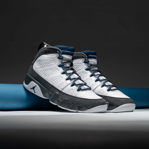 AIR JORDAN 9 RETRO 'FLINT GREY' - WHITE/FRENCH BLUE