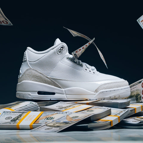 AIR JORDAN 3 RETRO 'PURE MONEY' - WHITE/METALLIC SILVER