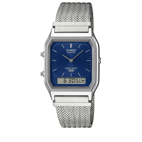 Casio Vintage AQ230 Analog-Digital Watch - Silver/Blue
