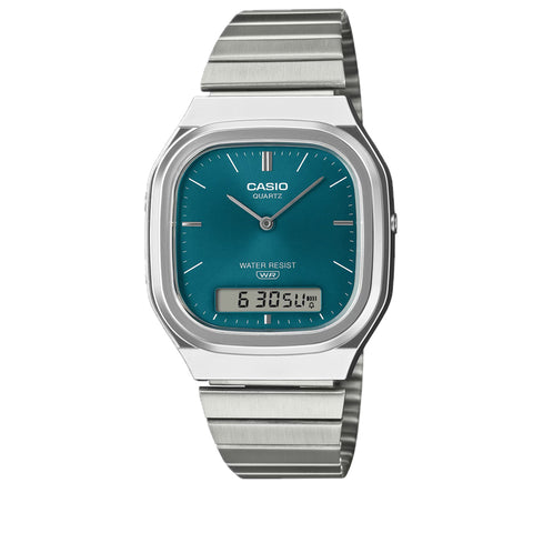 Casio Vintage AQ240E Analog-Digital Watch - Silver/Turquoise