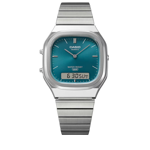 Casio Vintage AQ240E Analog-Digital Watch - Silver/Turquoise