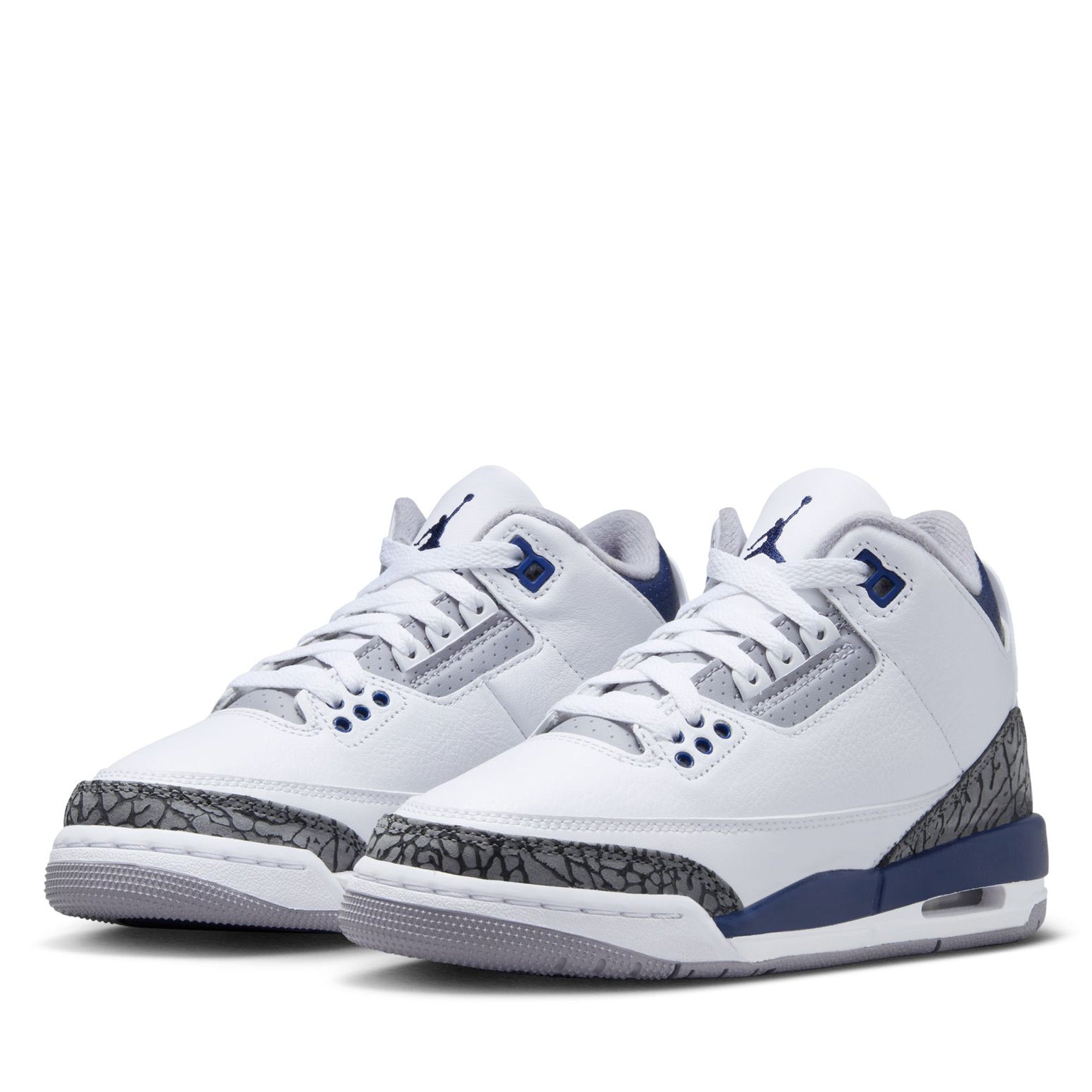 White and navy hot sale blue jordans