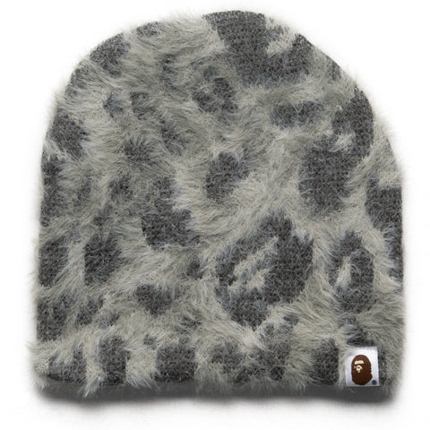 A Bathing Ape Wild Leopard Pattern Ape Face Knit Beanie - Gray