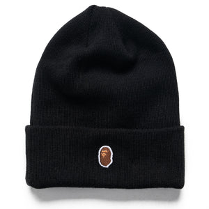 A Bathing Ape x New Era Ape Head One Point Knit Beanie - Black