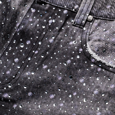 Birth Of Royal Child 3D Printing Washed 20K Swarovski Diamond Boro Denim - Black