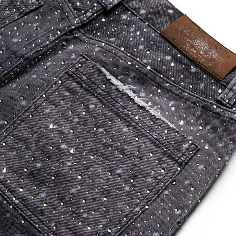 Birth Of Royal Child 3D Printing Washed 20K Swarovski Diamond Boro Denim - Black