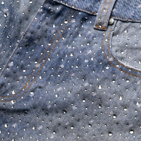 Birth Of Royal Child 3D Printing Washed 20K Swarovski Diamond Boro Denim - Blue