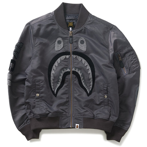 A Bathing Ape Tonal Shark MA-1 Bomber Jacket - Charcoal