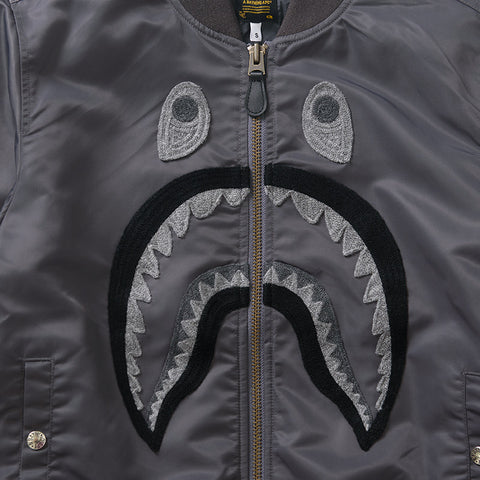 A Bathing Ape Tonal Shark MA-1 Bomber Jacket - Charcoal