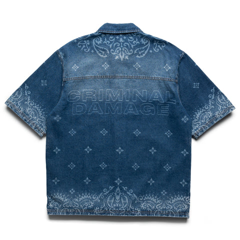 Criminal Damage Laser Print Denim Shirt - Mid Blue