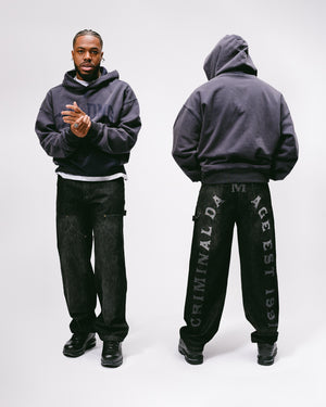 Criminal Damage Laser Print Logo Jeans - Washed Black