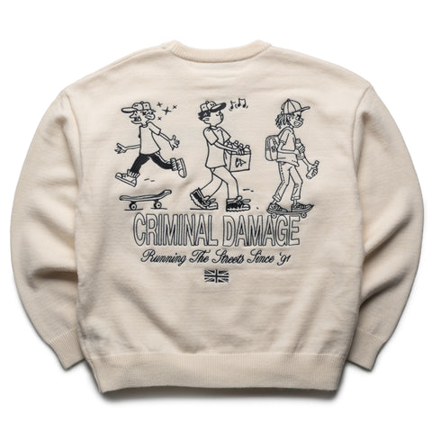 Criminal Damage Running Street Knit Sweater - Ecru