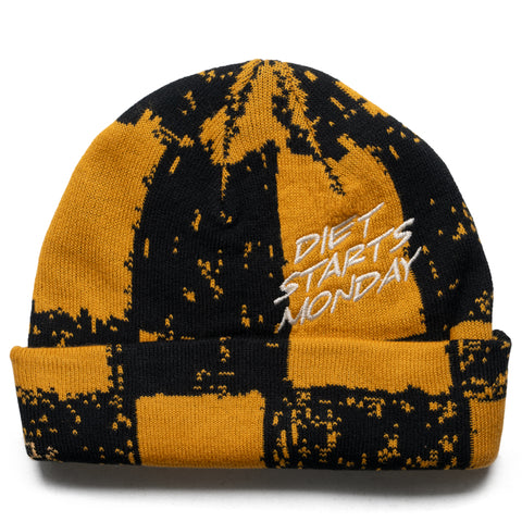 Diet Starts Monday Checkered Beanie - Yellow/Black