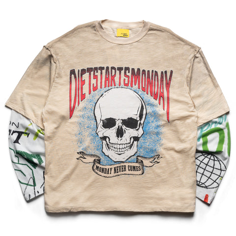 Diet Starts Monday Double Layer Skull L/S Tee - Antique White/Multi