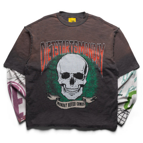 Diet Starts Monday Double Layer Skull L/S Tee - Vintage Black/Multi