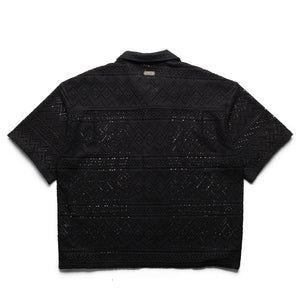 Honor The Gift Pointelle Crochet Camp Color Shirt - Black