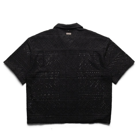 Honor The Gift Pointelle Crochet Camp Color Shirt - Black