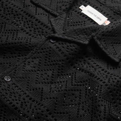 Honor The Gift Pointelle Crochet Camp Color Shirt - Black
