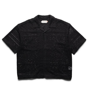 Honor The Gift Pointelle Crochet Camp Color Shirt - Black