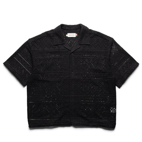 Honor The Gift Pointelle Crochet Camp Color Shirt - Black