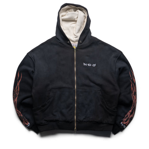 Nothing Grows Overnight Flame Logo Full Zip Hoodie - Black