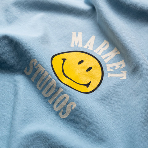 Market Smiley Upside Down Lockup Tee - Retro Blue
