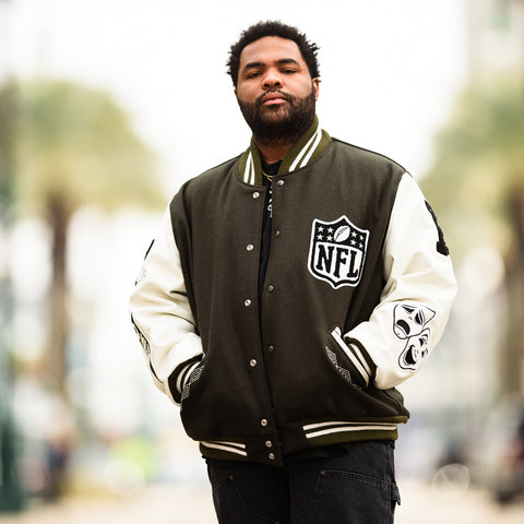 NFL Origins x Politics Letterman Jacket - Mixed Green/White