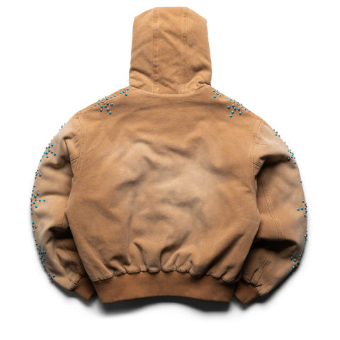 Nothing Grows Overnight Turquoise Hooded Jacket - Light Brown