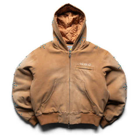 Nothing Grows Overnight Turquoise Hooded Jacket - Light Brown