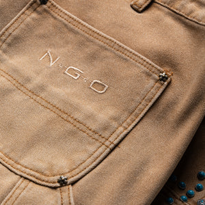 Nothing Grows Overnight Turquoise Double Knee Pant - Light Brown