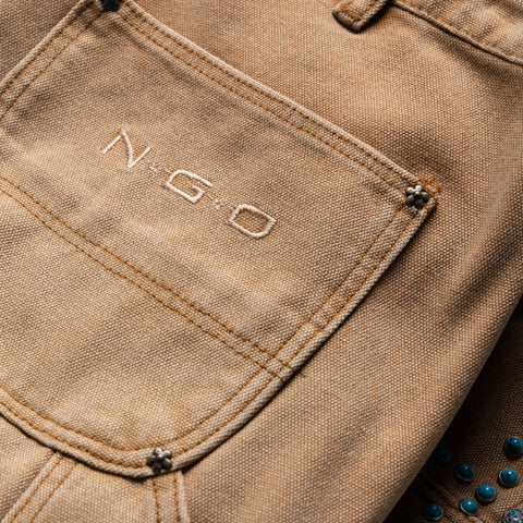 Nothing Grows Overnight Turquoise Double Knee Pant - Light Brown