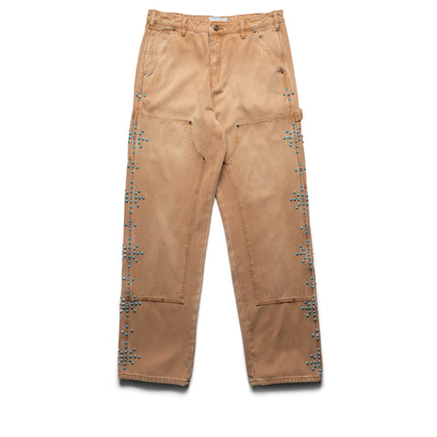 Nothing Grows Overnight Turquoise Double Knee Pant - Light Brown