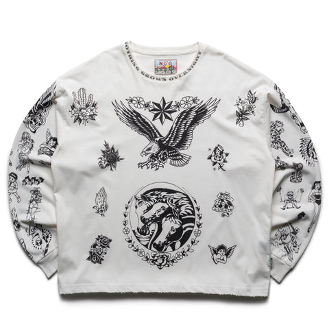 Nothing Grows Overnight Tattoo L/S Tee - White