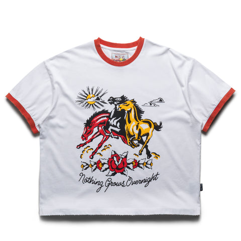 Nothing Grows Overnight Sky Horse Ringer Tee - White/Red
