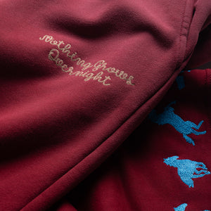 Nothing Grows Overnight Running Horse Sweatpants - Maroon