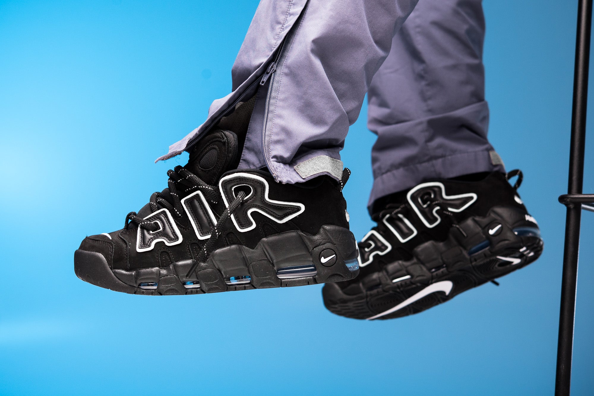 nike air uptempo black and blue