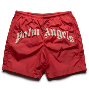 Palm Angels Curved Logo Swimshort - Red/Off White