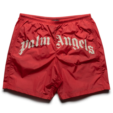 Palm Angels Curved Logo Swimshort - Red/Off White