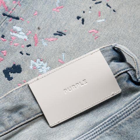 Purple Brand Beaded Splatter Denim Shorts - Light Indigo