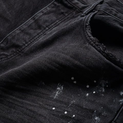 Purple Brand Mid Rise Straight Leg Knee Slit Paint Splatters Jean - Black